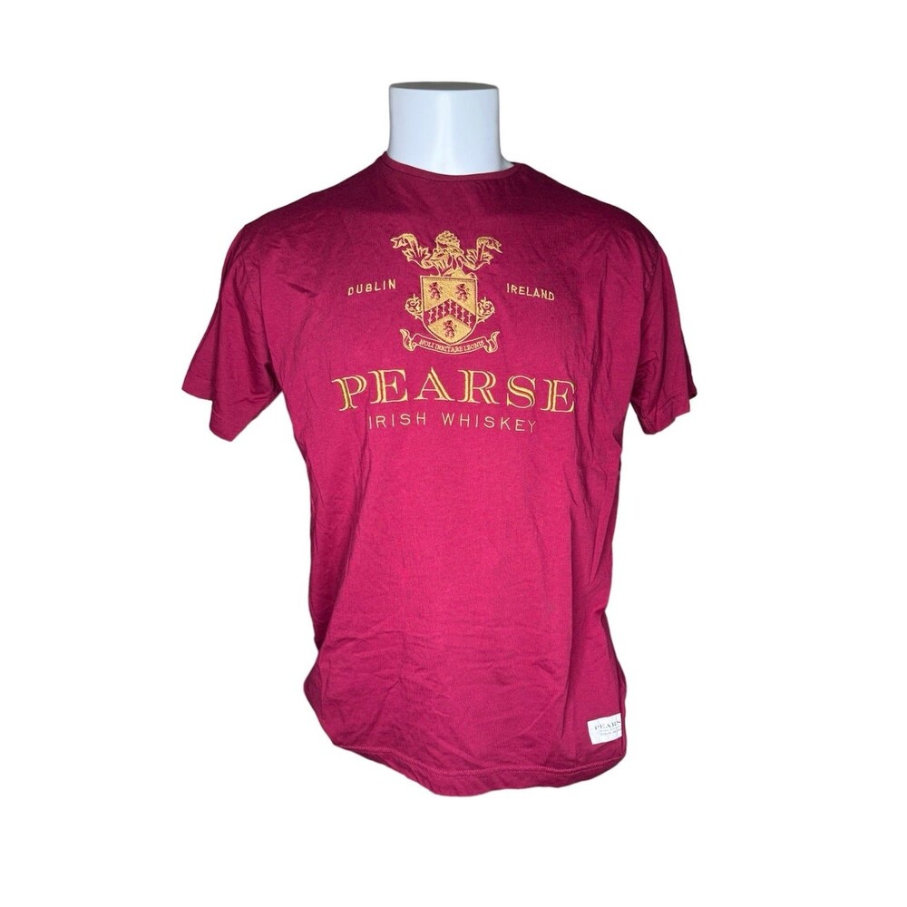 Pearce Lyons Distillery Irish Whiskey T-Shirt Maroon Burgundy Embroidered Large